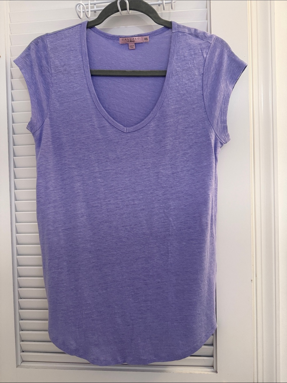 Calypso St. Barth Lavender V-Neck Cap Sleeve Tee (linen blend)